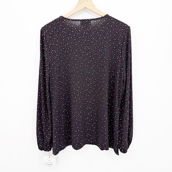 Liz Claiborne Career XL Blouse Polka Dot Keyhole Neck Long Sleeve Minimalist - Picture 2 of 6